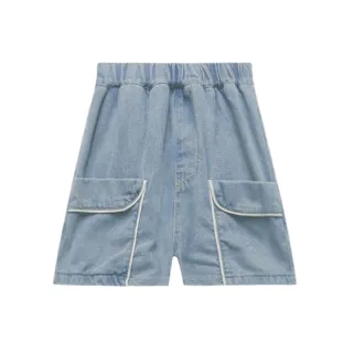 【TATA KIDS】童裝 車線大口袋鬆緊腰牛仔短褲(100-160)