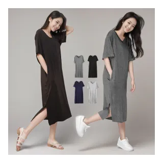 【Amore】買一送一夏日莫代爾短袖口袋連身裙兩件組(超值兩件組)
