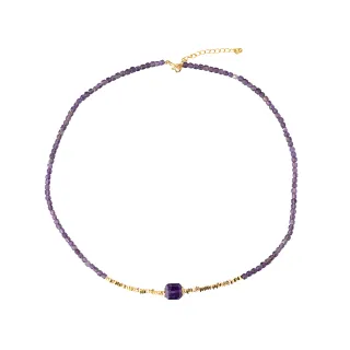 【K.D.J 圓融珠寶】天然紫水晶 正方刻面造型項鍊