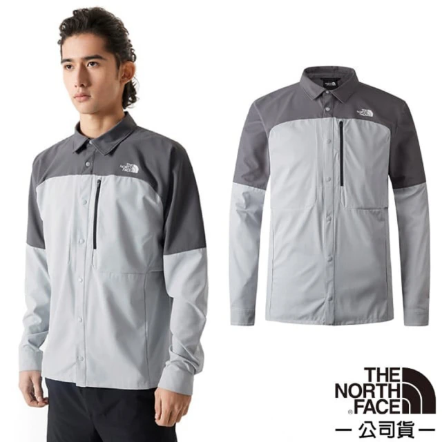【The North Face】男 FLASHDRY 吸濕透氣長袖襯衫.休閒上衣/防曬UPF40+(83TJ-RO5 珍珠灰)