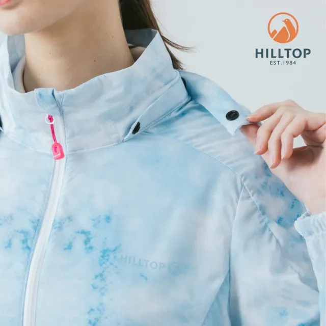 【Hilltop 山頂鳥】超潑水抗UV超輕量印花彈性外套 可收納 女款 藍｜PS02XFG1ECEZ