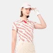【LE COQ SPORTIF 公雞】高爾夫系列 女款卡其x紅輕量舒適滿版LOGO短袖POLO衫  QLT2T212