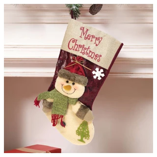 【摩達客】耶誕-立體絨毛綠圍巾微笑雪人(聖誕襪)