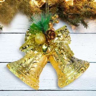 【摩達客】聖誕3吋裝飾金色雙花鐘吊飾-雙金系