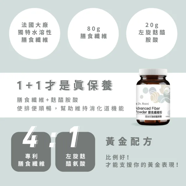 【Dr. Nutri芯漾生醫】膳食纖維補充劑 ｜粉末附湯匙(每日3-5匙維持消化道機能｜添加左旋麩醯胺酸)