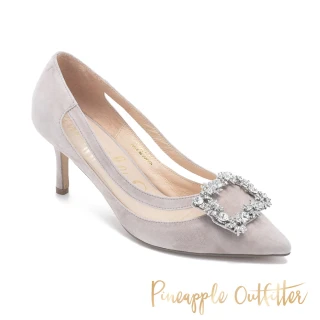 【Pineapple Outfitter】GAUGE 麂皮方鑽側簍空高跟鞋(絨灰)
