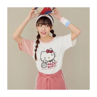 【OB 嚴選】KITTY運動會撞色袖拼接排球印花短TEE 《IK0034》