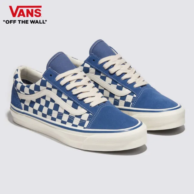 【VANS 官方旗艦】Old Skool 36 男女款藍色底棋盤格滑板鞋/休閒鞋