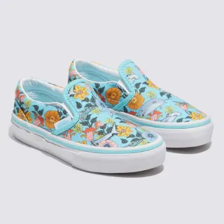 【VANS 官方旗艦】Classic Slip-On 中童款淺藍色海洋花朵圖案滑板鞋/休閒鞋