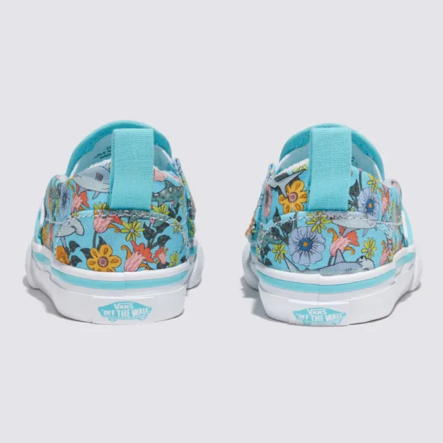 【VANS 官方旗艦】Slip-On V 小童款淺藍色海洋花朵圖案滑板鞋/休閒鞋