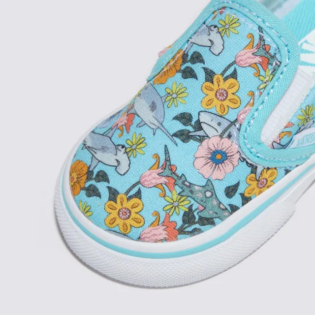 【VANS 官方旗艦】Slip-On V 小童款淺藍色海洋花朵圖案滑板鞋/休閒鞋