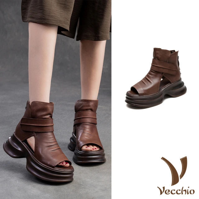Vecchio 真皮涼鞋 厚底涼鞋/真皮頭層牛皮復古露趾厚底
