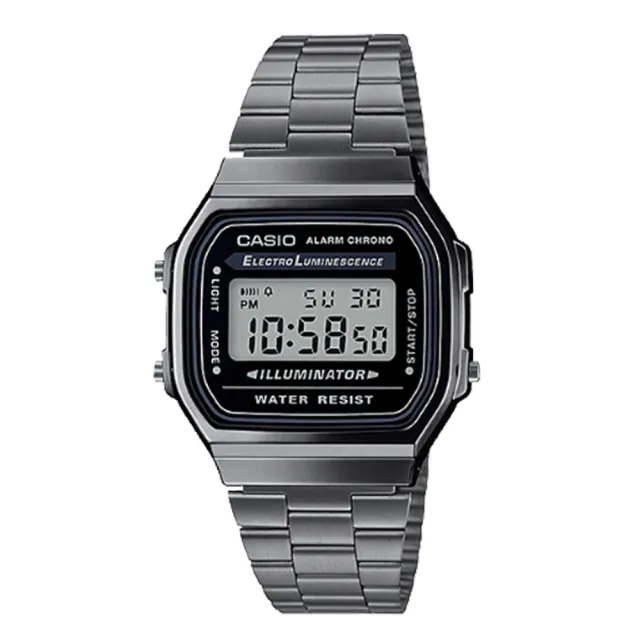 【CASIO 卡西歐】復古電子錶 不鏽鋼錶帶 太空灰 自動月曆 生活防水(A168WGG-1A)