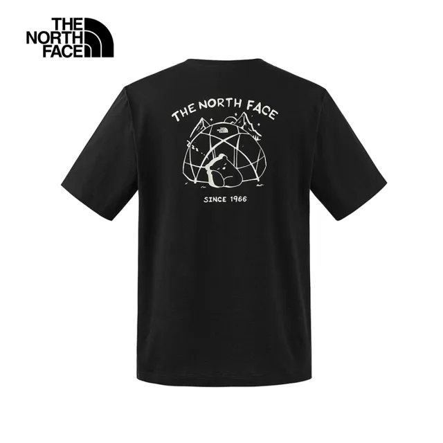 【The North Face 官方旗艦】北面男女款黑色純棉小熊帳篷印花短袖T恤｜8CSTJK3