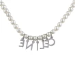 【CELINE】CELINE銀字母垂掛式LOGO設計玻璃珍珠項鍊(象牙白x銀)