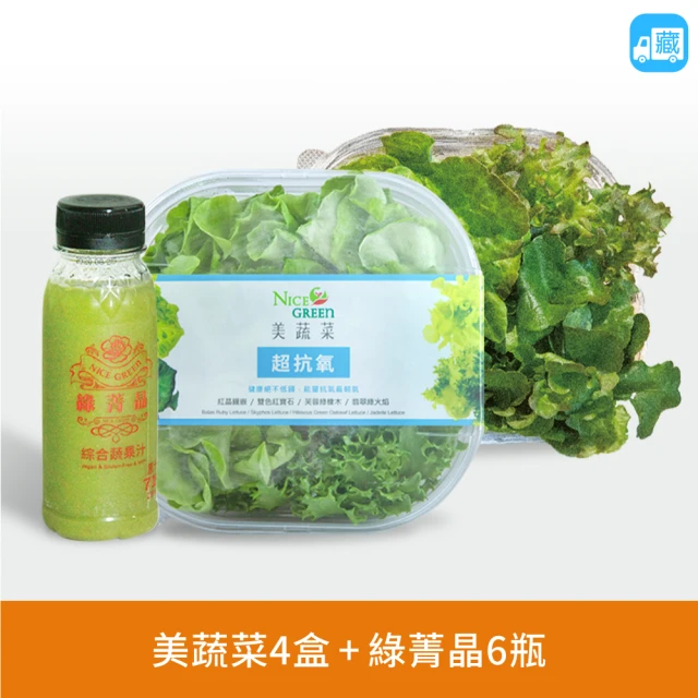 【NICE GREEn 美蔬菜】美蔬菜盒4+綠菁晶 6 瓶 贈沙拉醬4包(萵苣 生菜 沙拉 蔬菜 綜合蔬果汁)