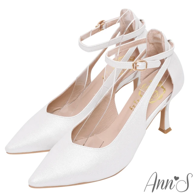 【Ann’S】美貌與實力-性感繞踝鏤空尖頭細跟鞋8.5cm(銀白)