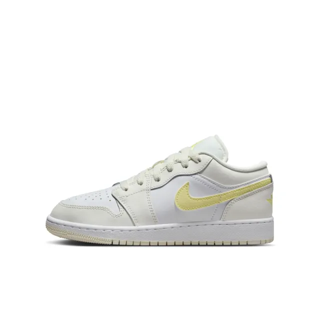 【NIKE 耐吉】運動鞋 女鞋 中大童 男鞋 AIR JORDAN 1 LOW GS 白 鵝黃 緩震 低筒 AJ 喬丹(FV8486181)