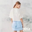 【IGD 英格麗】網路獨賣款-印花單肩鏤空棉質上衣(白色)