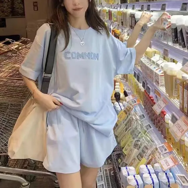 【ONEY 歐妮】★運動T恤休閒短褲兩件套(女上衣/短袖/兩件式套裝)