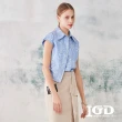 【IGD 英格麗】網路獨賣款-文字印花條紋包袖襯衫(藍色)