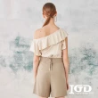 【IGD 英格麗】網路獨賣款-不對稱荷葉棉上衣(米白色)