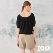 【IGD 英格麗】網路獨賣款-壓褶五分袖針織上衣(黑色)
