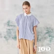 【IGD 英格麗】網路獨賣款-條紋荷葉袖襯衫(藍色)