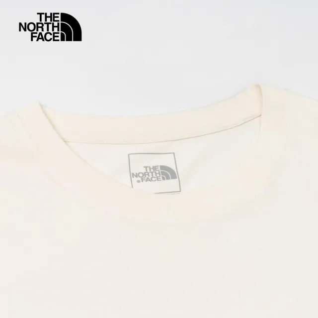 【The North Face 官方旗艦】【情侶款】北面男女款米白色純棉胸前趣味露營車印花寬鬆短袖T恤｜88GHQLI