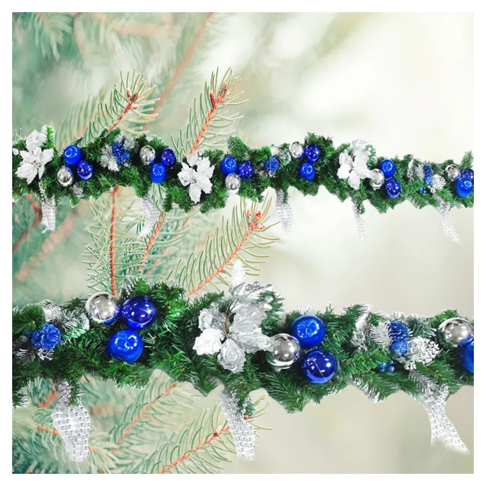 【摩達客】9呎 270cm 聖誕裝飾樹藤條(藍銀色系 可彎曲調整 可掛門邊/窗邊/牆沿)