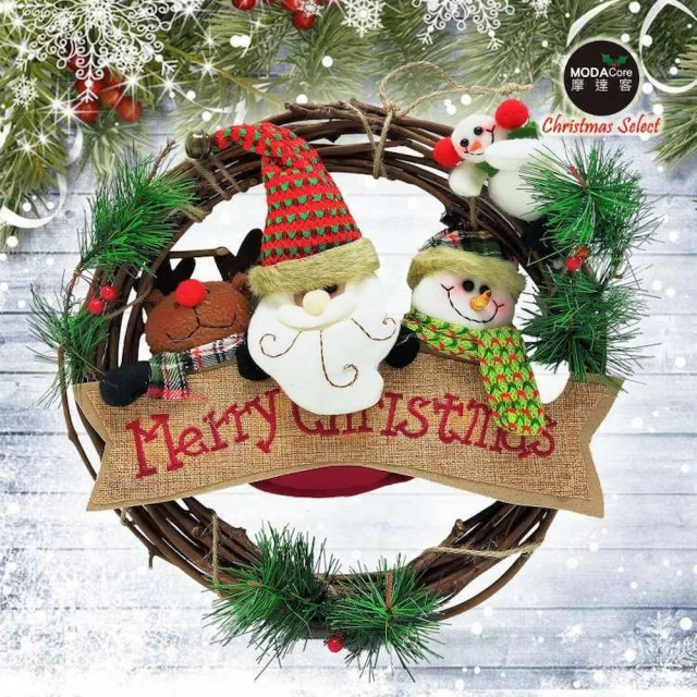【摩達客】耶誕-13吋聖誕老人雪人麋鹿麻布樹藤花圈(免組裝/本島免運費)