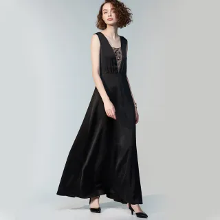 【iROO】黑色V領緞面洋裝