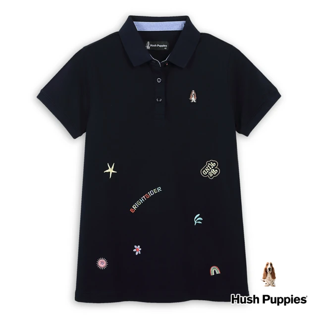 Hush Puppies 女裝 POLO衫 趣味繡花刺繡小狗短袖POLO衫(丈青 / 43201105)