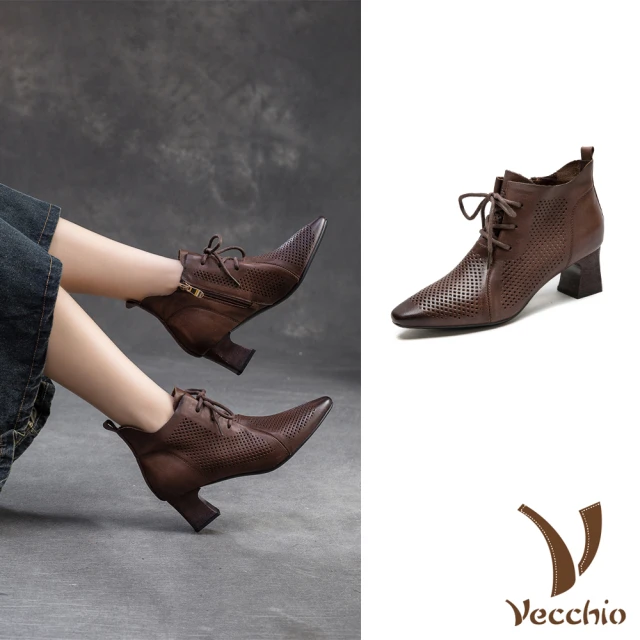 Vecchio 真皮踝靴 高跟踝靴/全真皮頭層牛皮典雅民族風