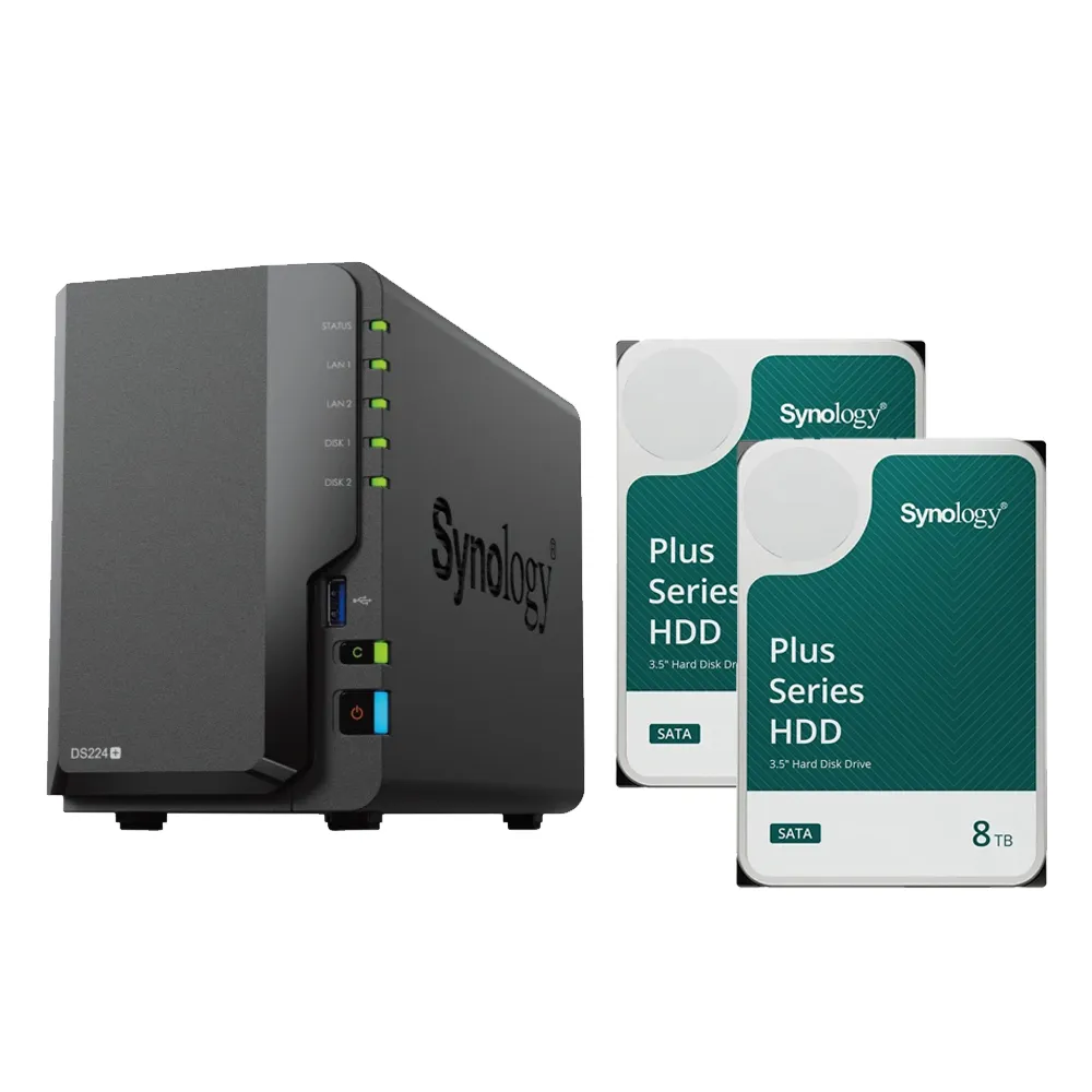 【Synology 群暉科技】搭 HAT3310 8TB x2 ★ DS224+ 2Bay NAS 網路儲存伺服器