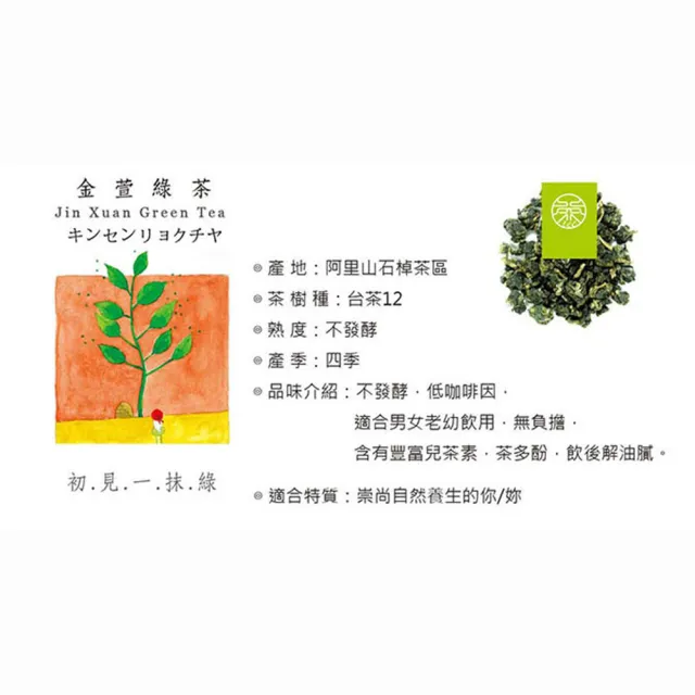 【無藏茗茶】阿里山金宣綠茶茶葉-初見一抹綠100g裸包裝×2入組(金萱綠茶/高山綠茶茶葉)