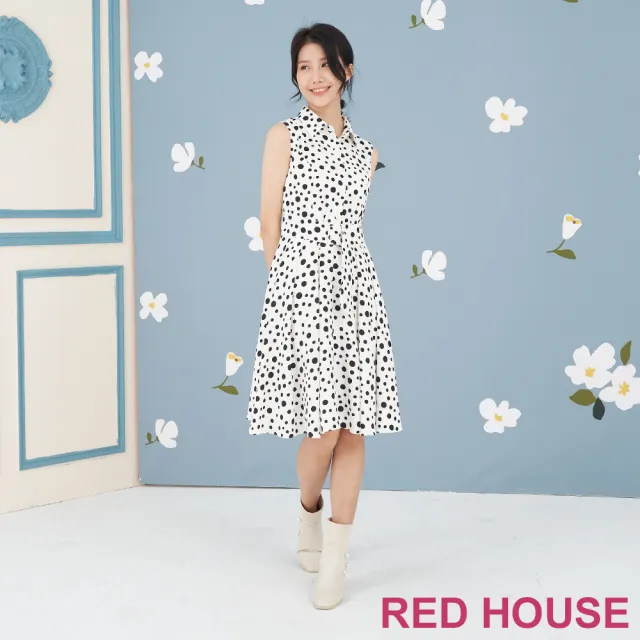【RED HOUSE 蕾赫斯】俏麗圓點襯衫無袖洋裝(共2色)
