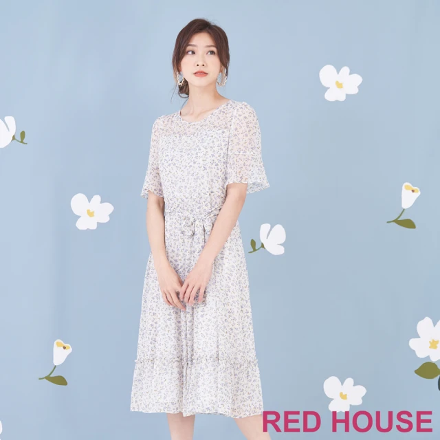 RED HOUSE 蕾赫斯 清新小碎花雪紡長洋裝(米白色)