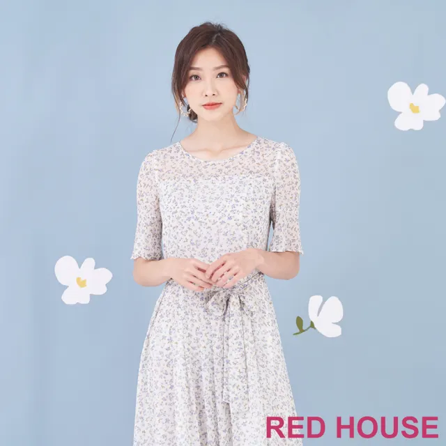 【RED HOUSE 蕾赫斯】清新小碎花雪紡長洋裝(米白色)