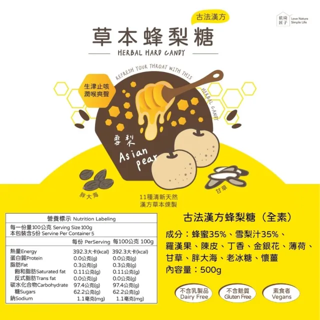 【依琦匠子】正宗漢方蜂梨糖原味500g*4罐組-贈原味分享包120g*1入(市面上唯一有檢驗的蜂梨糖)