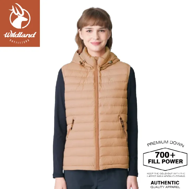 【Wildland 荒野】女 700FP可拆帽輕暖羽絨背心《沙色》0B12171/輕羽絨背心(悠遊山水)