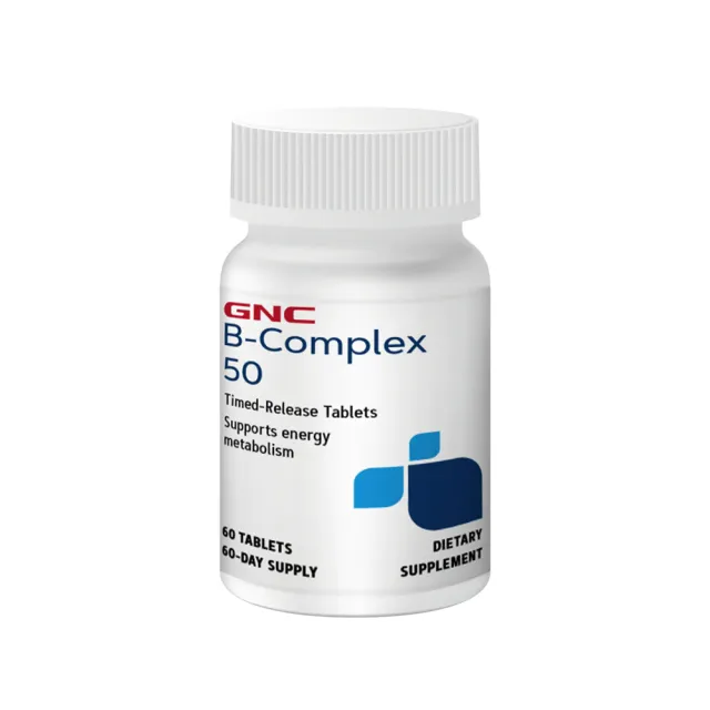 【GNC 健安喜】維生素B群50食品錠 60錠/瓶(完整10種綜合B群/牛磺酸/長效釋放持續充電)