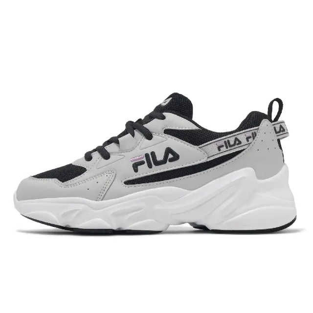 【FILA】休閒鞋 Hidden Tape 7 女鞋 灰 黑 皮革 緩衝 厚底 老爹鞋 斐樂(5J944X400)