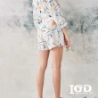 【IGD 英格麗】網路獨賣款-幾何線條天絲棉短褲(白色)