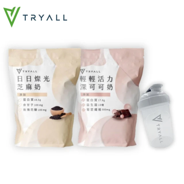 TRYALL momo獨家獨規品 機能植物蛋白兩口味任選500g袋+經典款搖搖杯 白