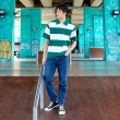【Hang Ten】男裝-韓國同步款-復古條紋美式休閑短袖POLO衫(多色選)