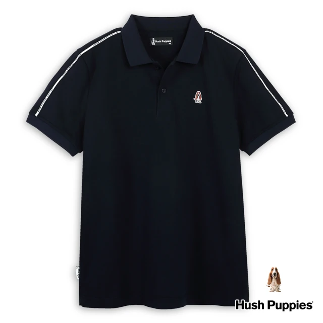 Hush Puppies 男裝 POLO衫 素面品牌英文織帶小狗短袖POLO衫(丈青 / 43101111)