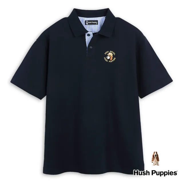 【Hush Puppies】男裝 POLO衫 趣味FEEL GOOD 漁夫帽狗落肩POLO衫(丈青 / 43101202)