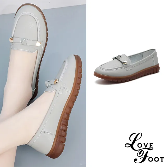 【LOVE FOOT 樂芙】真皮樂福鞋 蝴蝶結樂福鞋/真皮軟底細緻蝴蝶結休閒樂福鞋(灰)