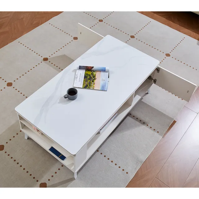 【AT HOME】4尺白色岩板收納大茶几/客廳桌 現代簡約(堤姆)